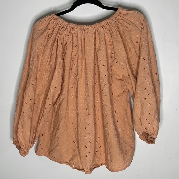 XL JOIE Eyelet Boho Fairy scoop neck w/ long ties style cottage blouse in Peach - Picture 3 of 11